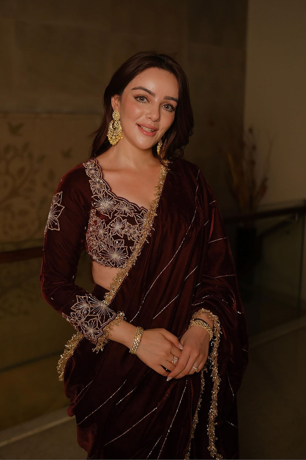 Simren Sethi in Wine Saree