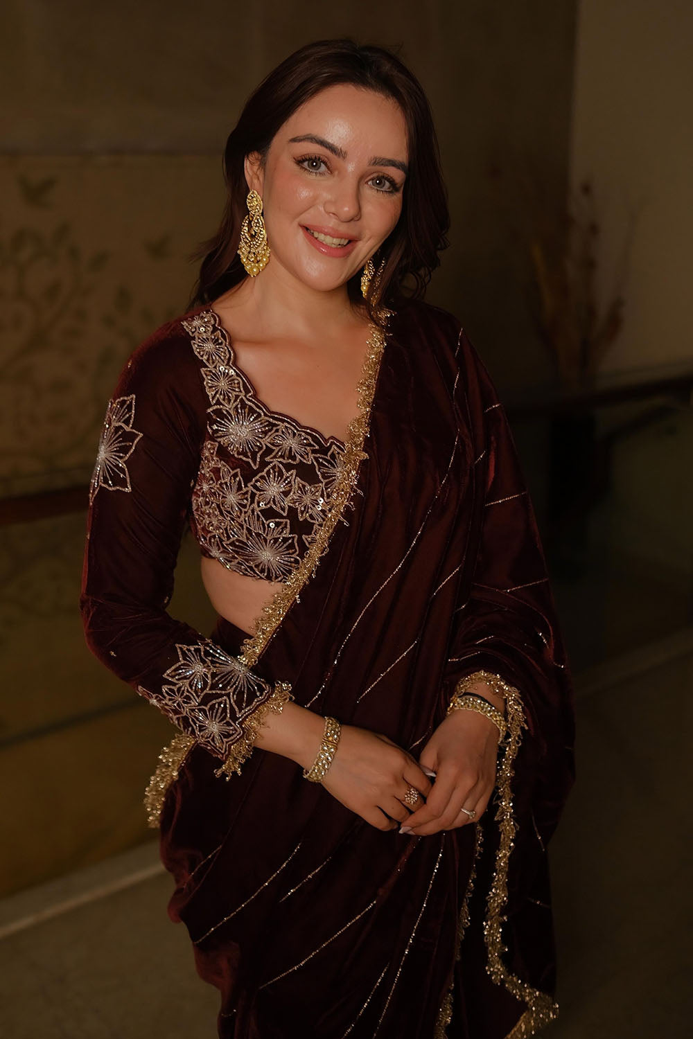 Simren Sethi in Wine Saree