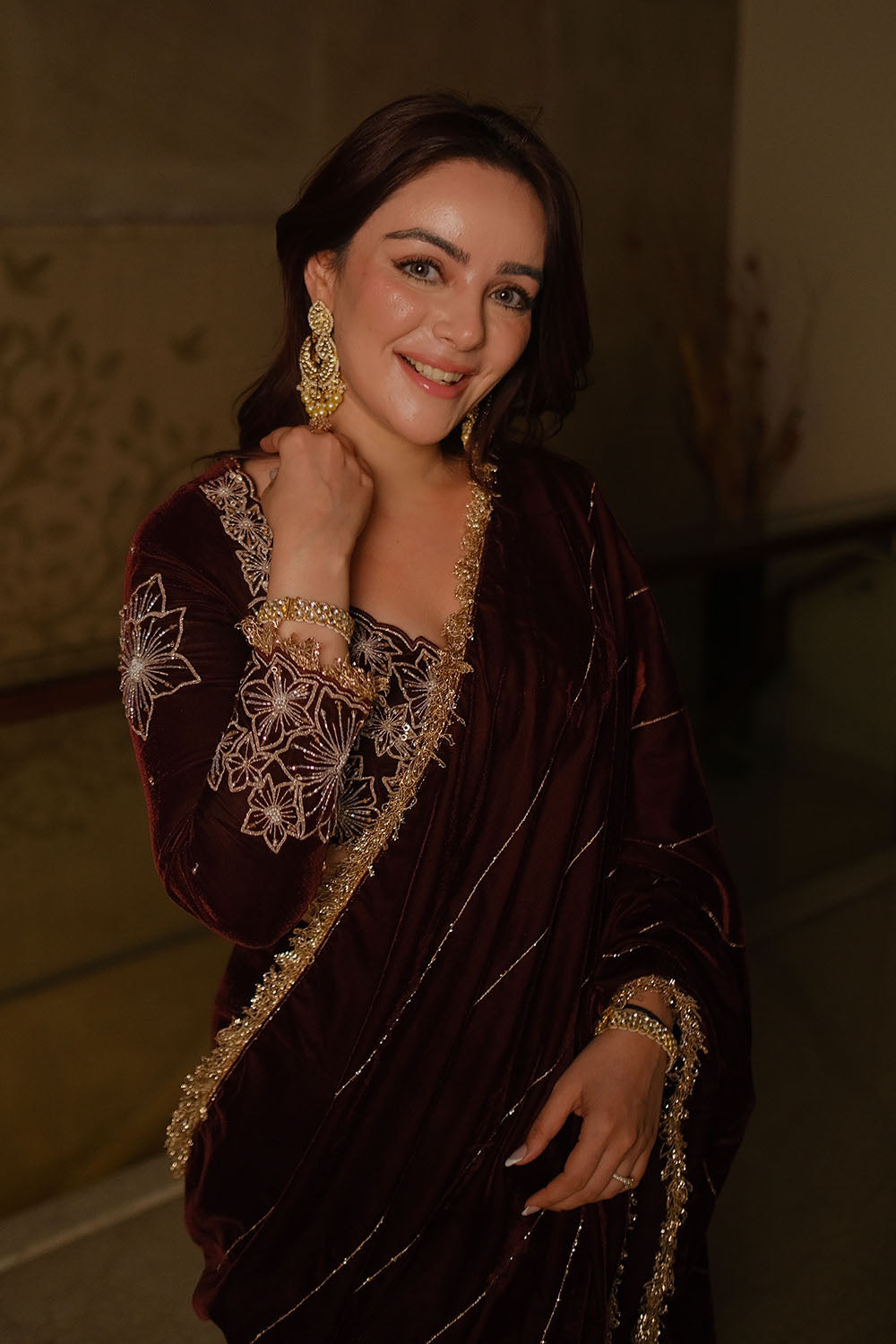 Simren Sethi in Wine Saree