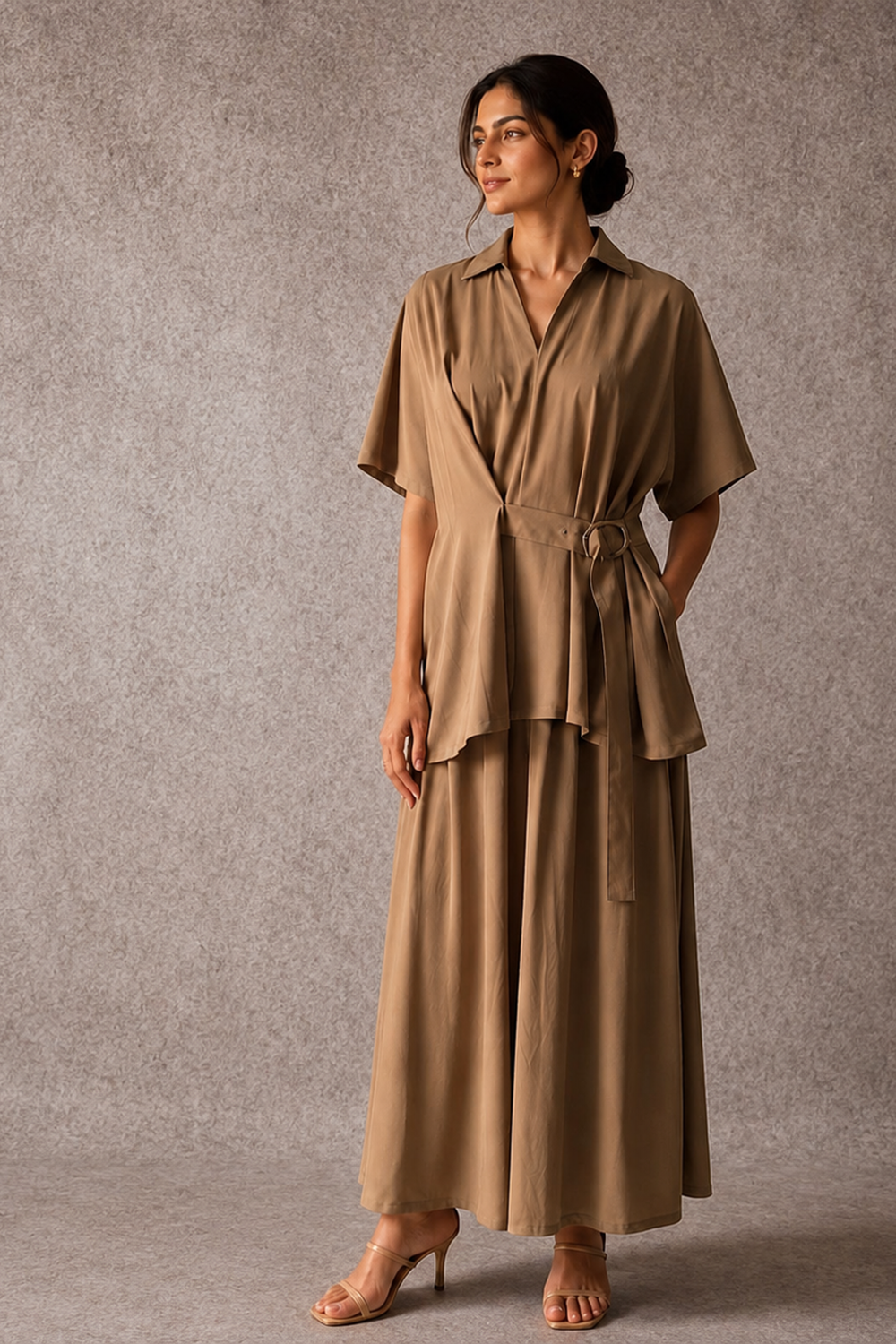 Beige Wrap Front Co-ord Set