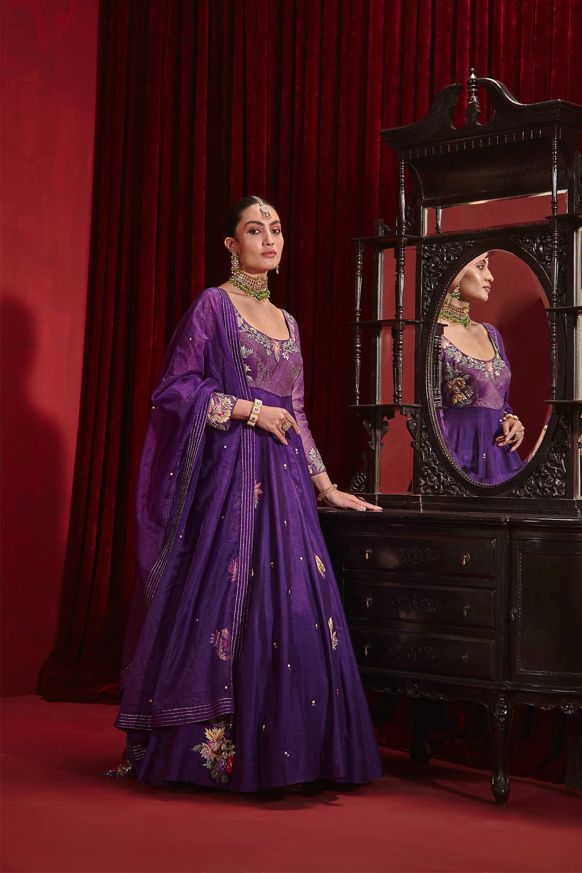 saloni purple dress Saloni Silk-Blend Devor Polka Dot Jacqui B Midi Dress in Purple