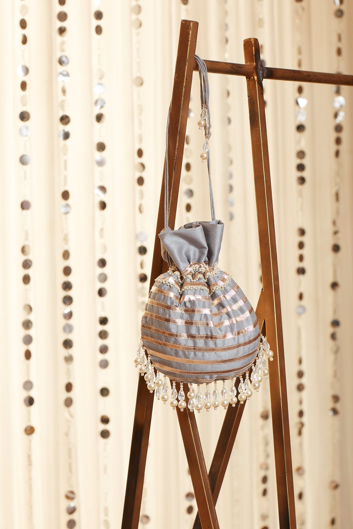 Gota And Pearl Embroidered Potli - ajieshoberoi