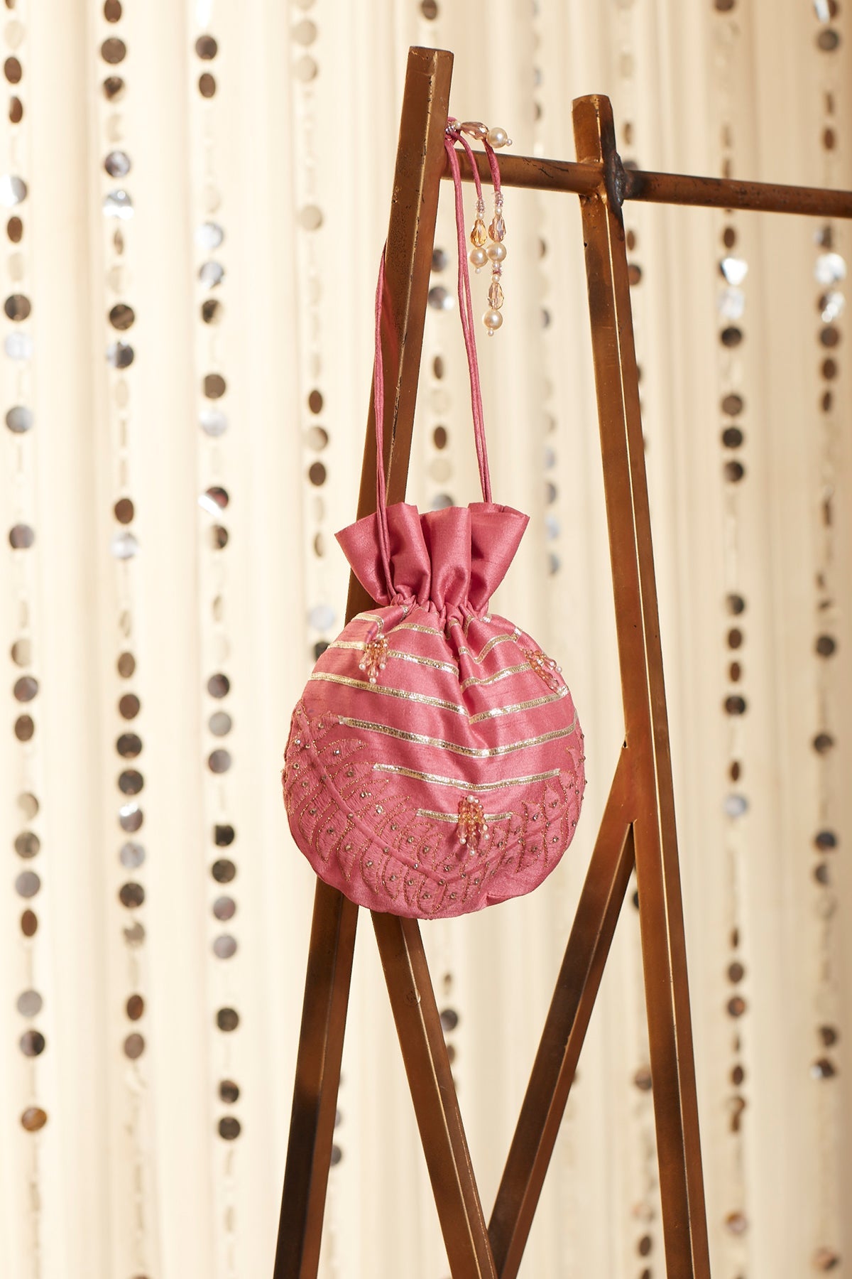 Gota And Thread Embroidered Potli - ajieshoberoi