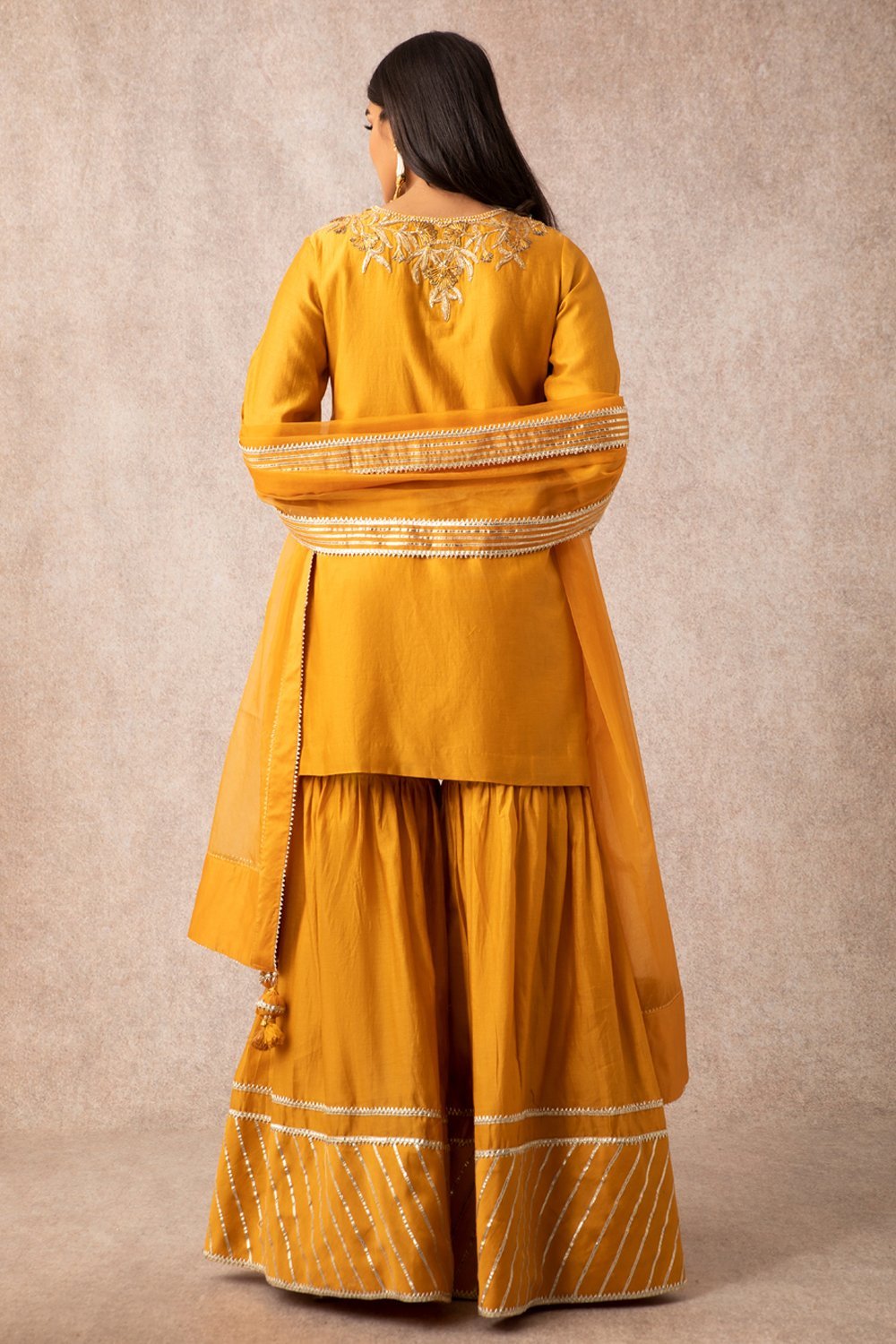 Mustard Short Scalloped Kurta Set - ajieshoberoi