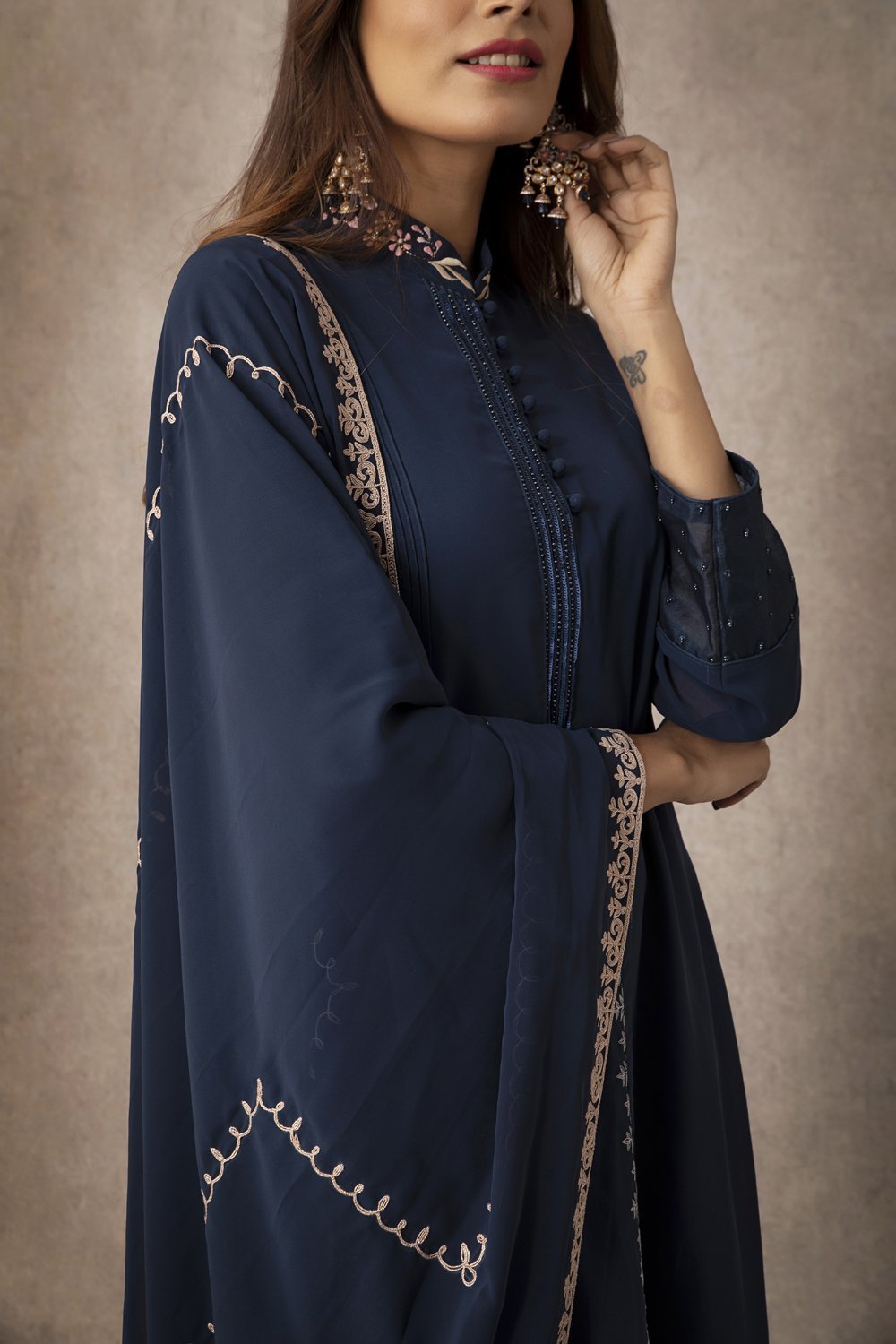 Navy Straight Kurta Set - ajieshoberoi