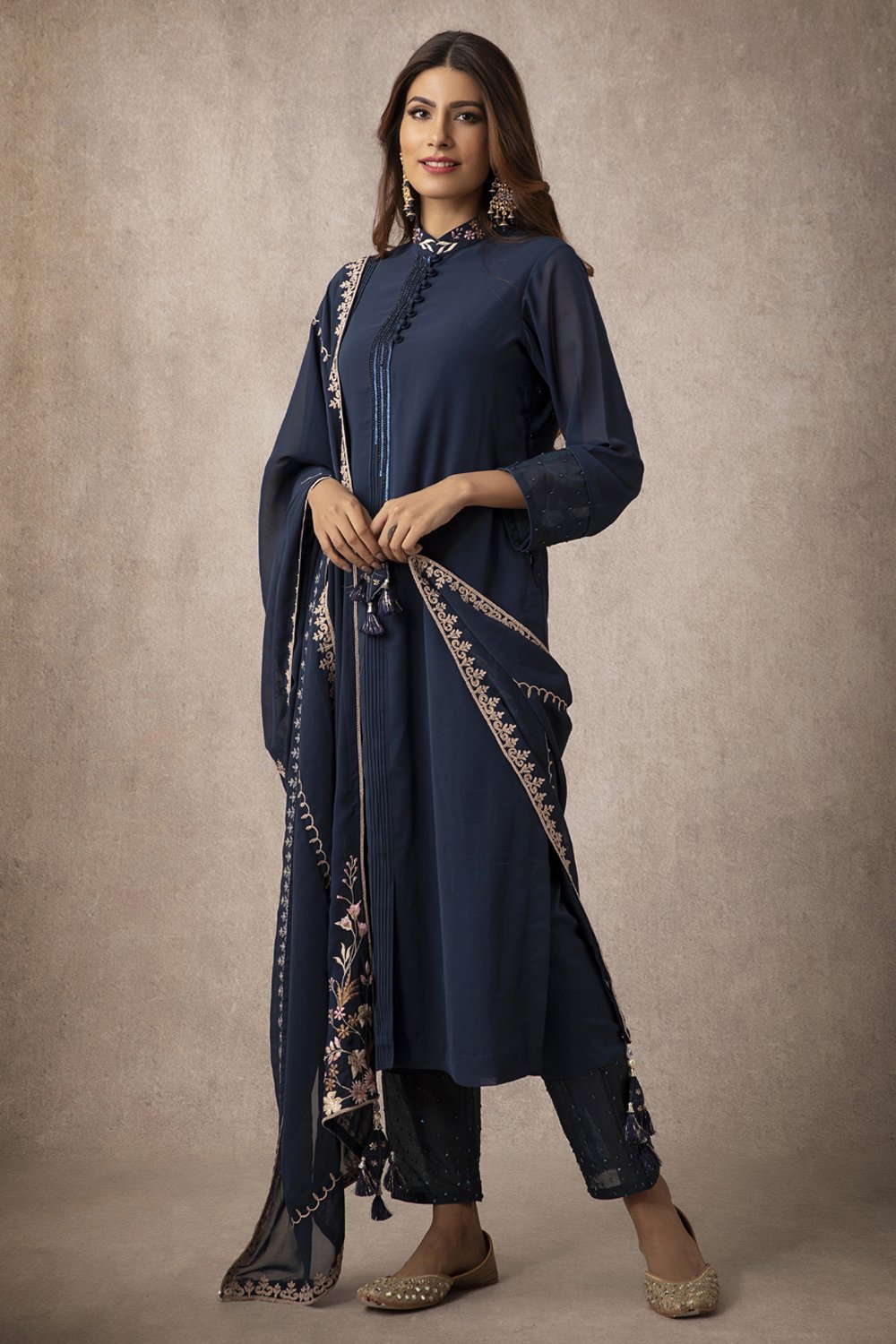 Navy Straight Kurta Set - ajieshoberoi