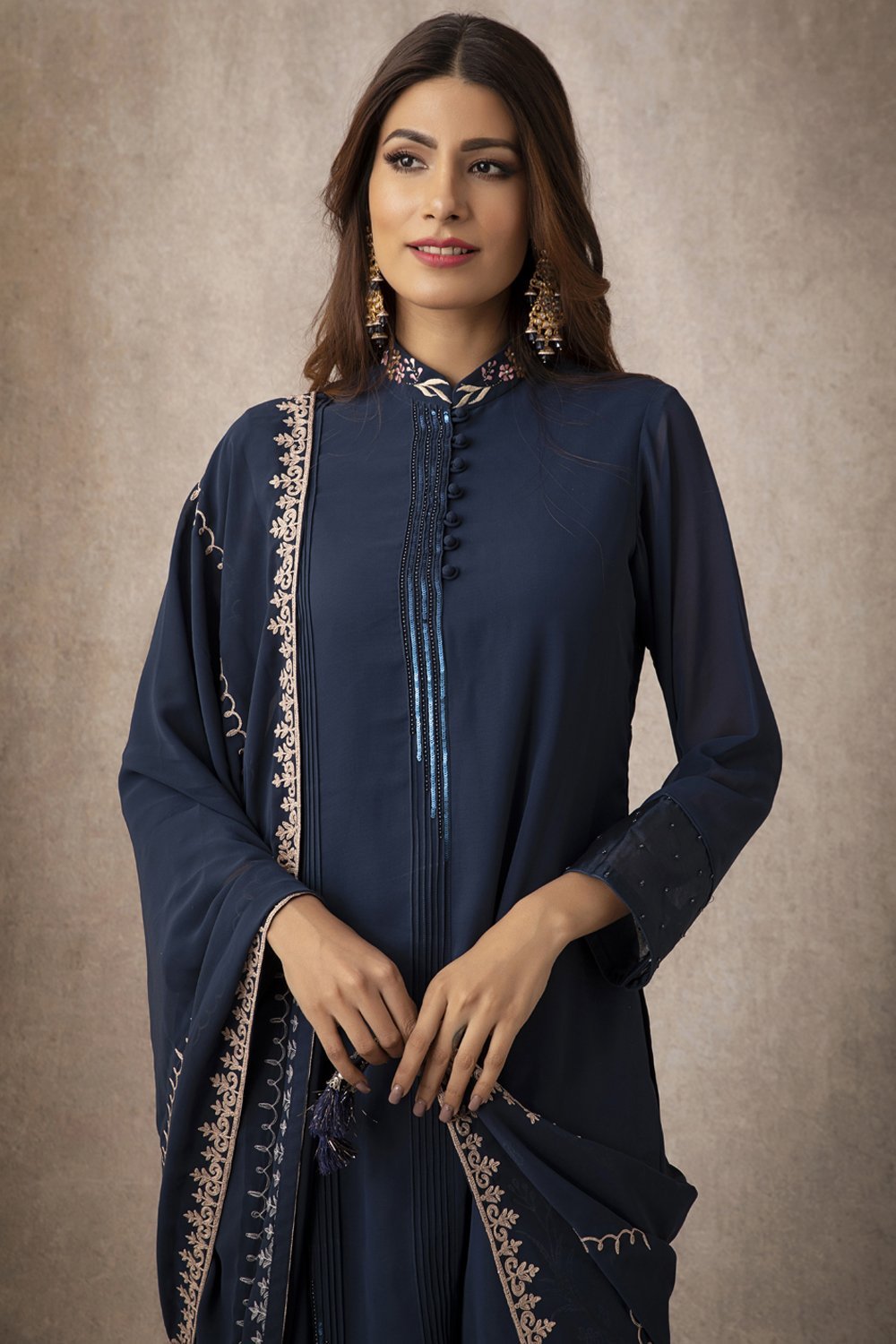 Navy Straight Kurta Set - ajieshoberoi
