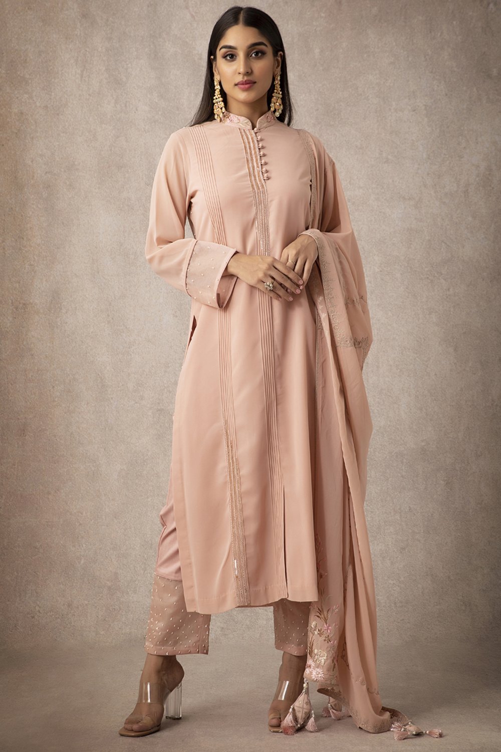 Peach Straight Kurta Set - ajieshoberoi