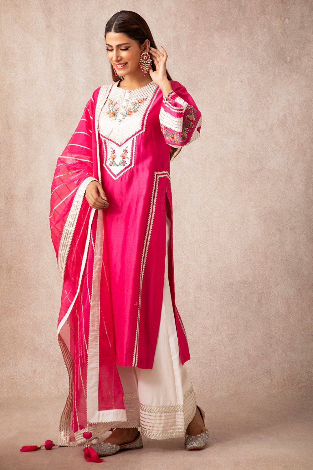 Rani Pink Straight Kurta Set - ajieshoberoi