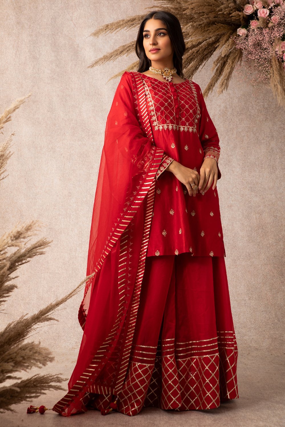 Red Short Kurta Set - ajieshoberoi