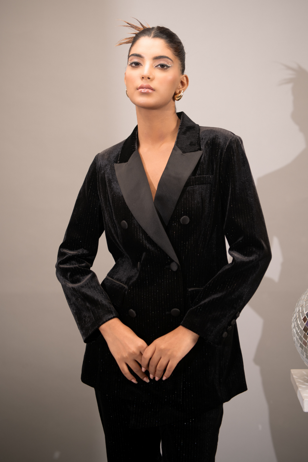 Embossed Velvet Double Breasted Set