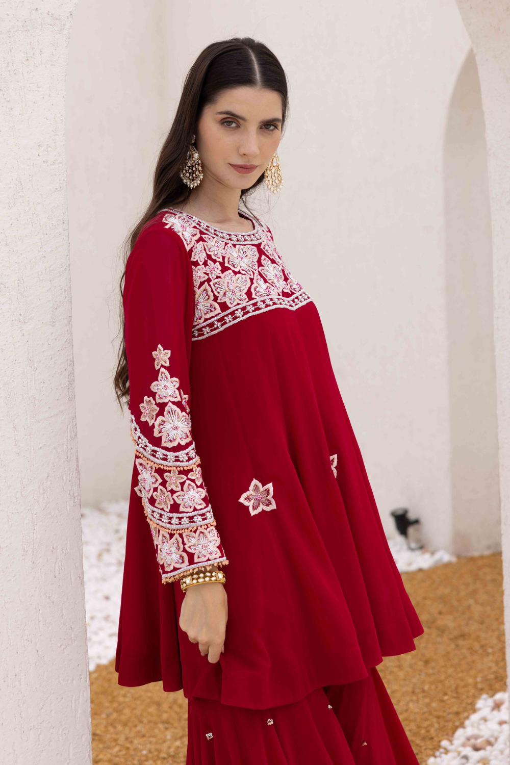 Phool Peplum Short Kurta With Sharara