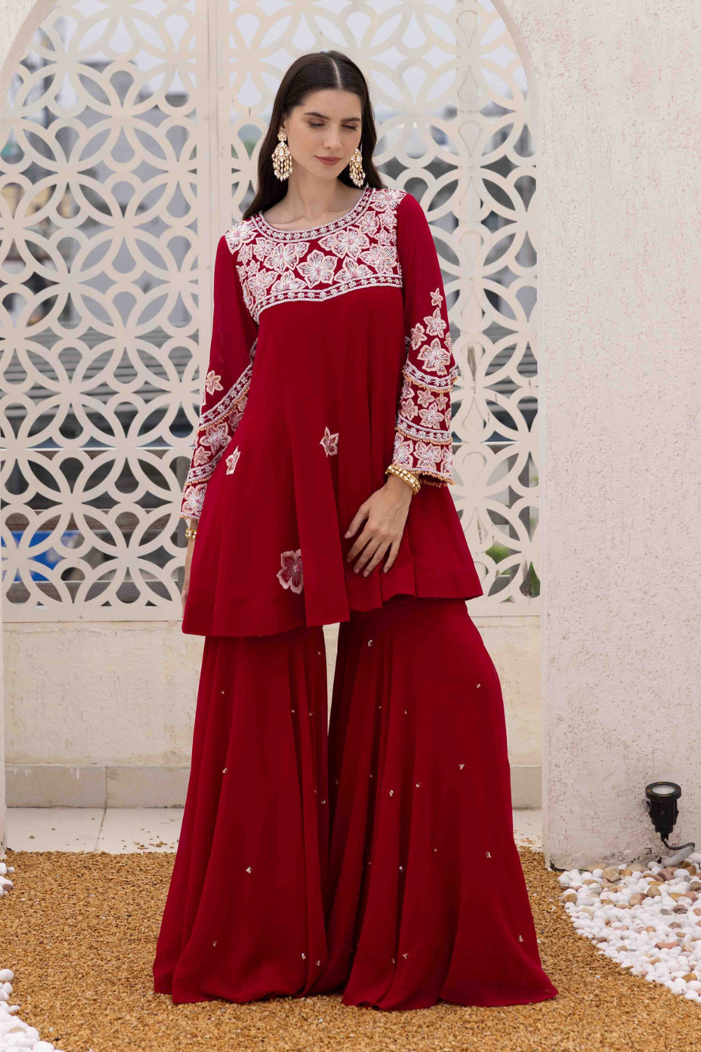 Phool Peplum Short Kurta With Sharara