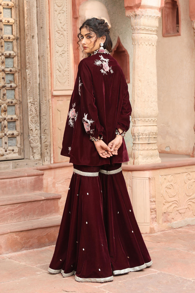 Wine Kurta Sharara Set