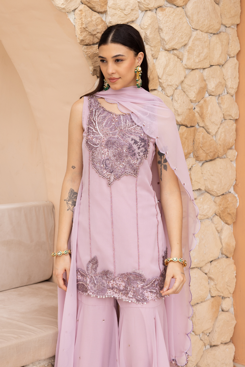 SHAMA PEPLUM SHORT KURTA WITH SHARARA