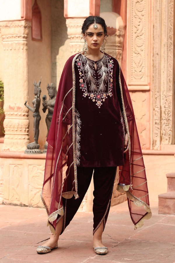 Wine Dhoti Set