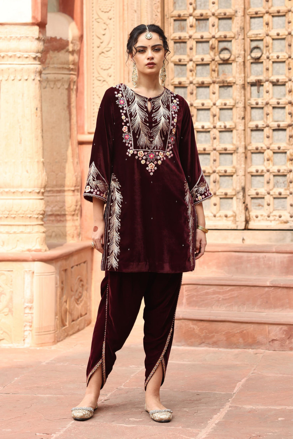 Wine Dhoti Set