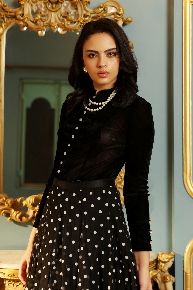 Black Polka Dot Skirt Set