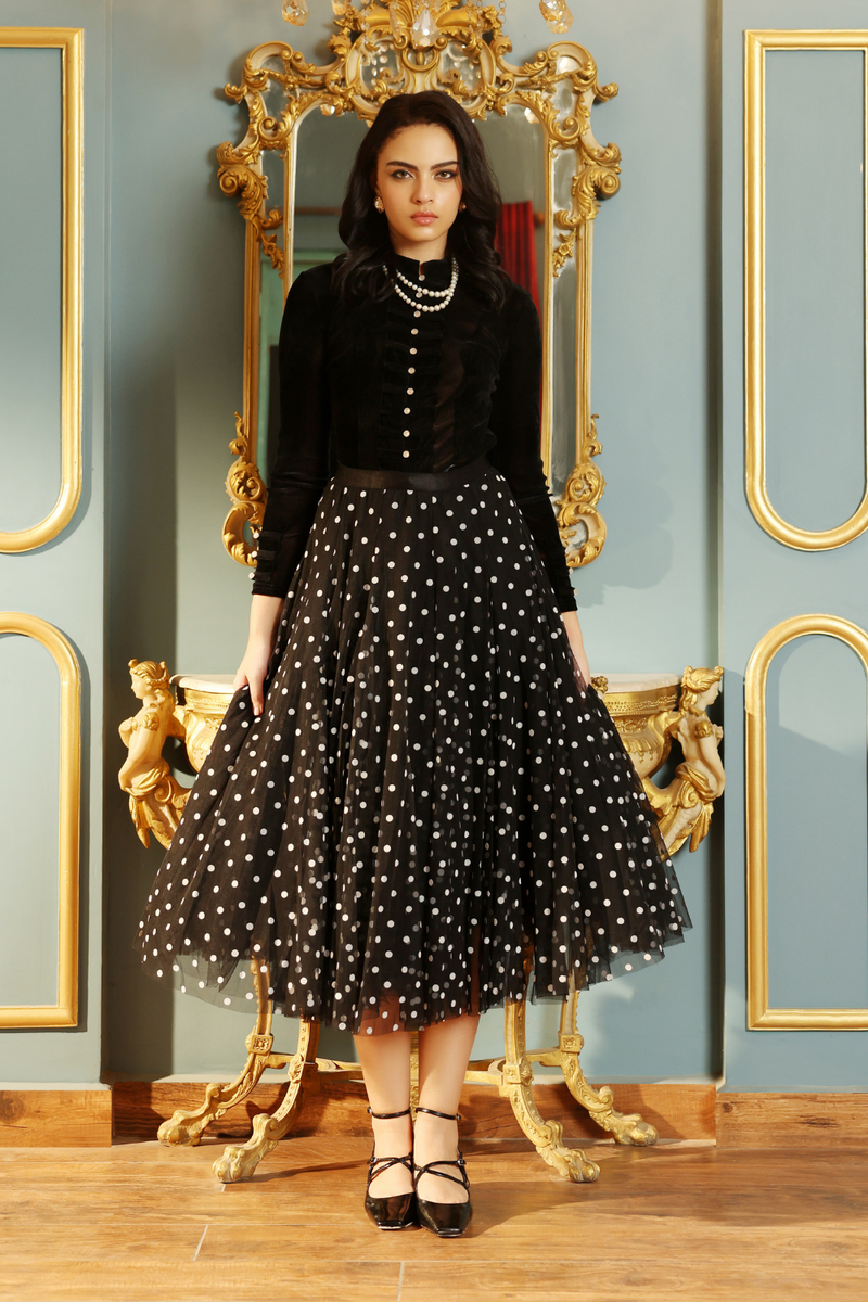 Black Polka Dot Skirt Set