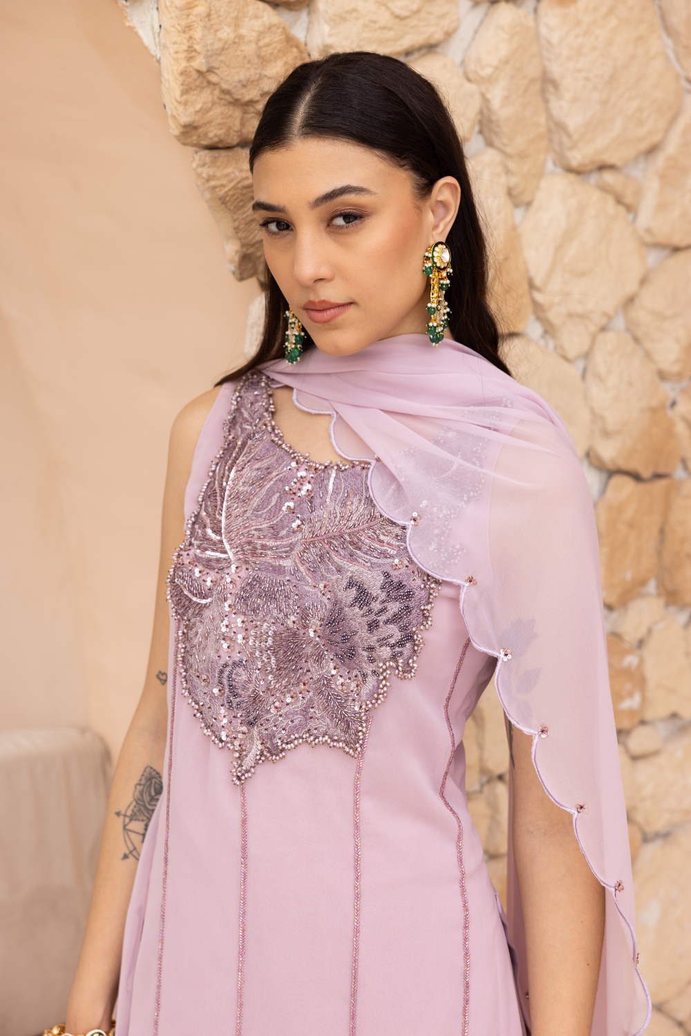 SHAMA PEPLUM SHORT KURTA WITH SHARARA