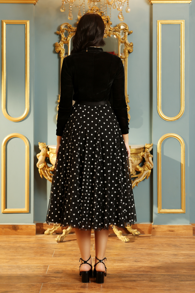 Black Polka Dot Skirt Set