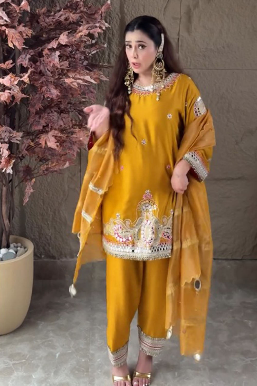Ankita Raghav Arora in Mustard Gulzar Charm Set