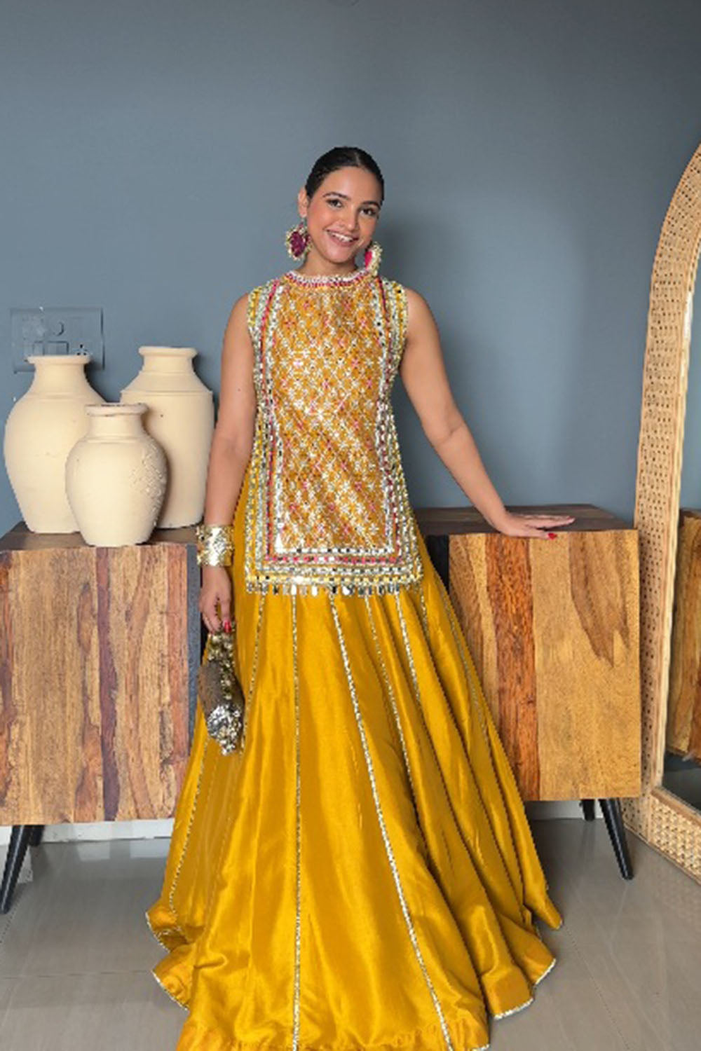 Sapna Rai in Noorvi Mustard Skirt Set