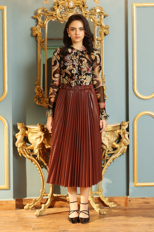 Brown Pleated Skirt