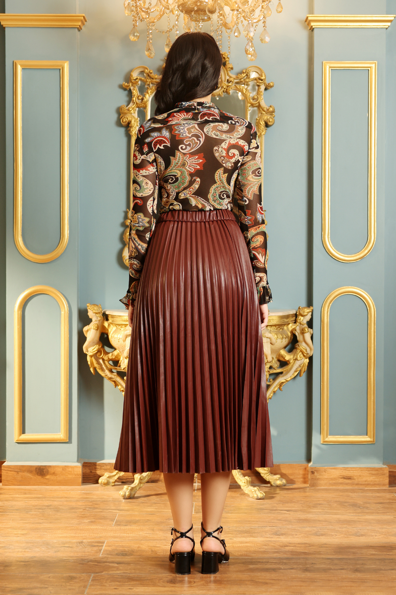 Brown Pleated Skirt