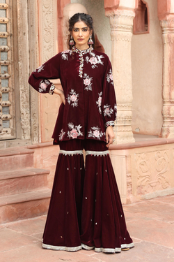 Wine Kurta Sharara Set