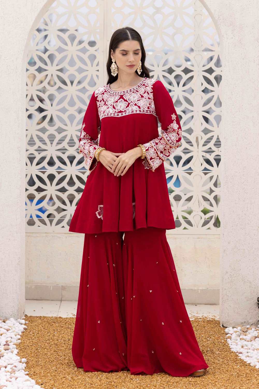 Phool Peplum Short Kurta With Sharara