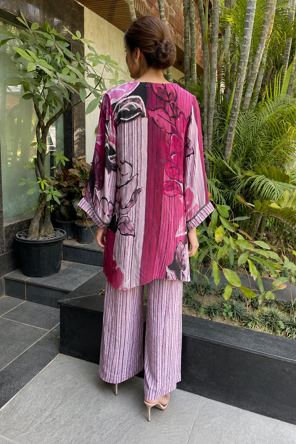 Bamboo Crepe Kurta with Relaxed Fit Striped Pant