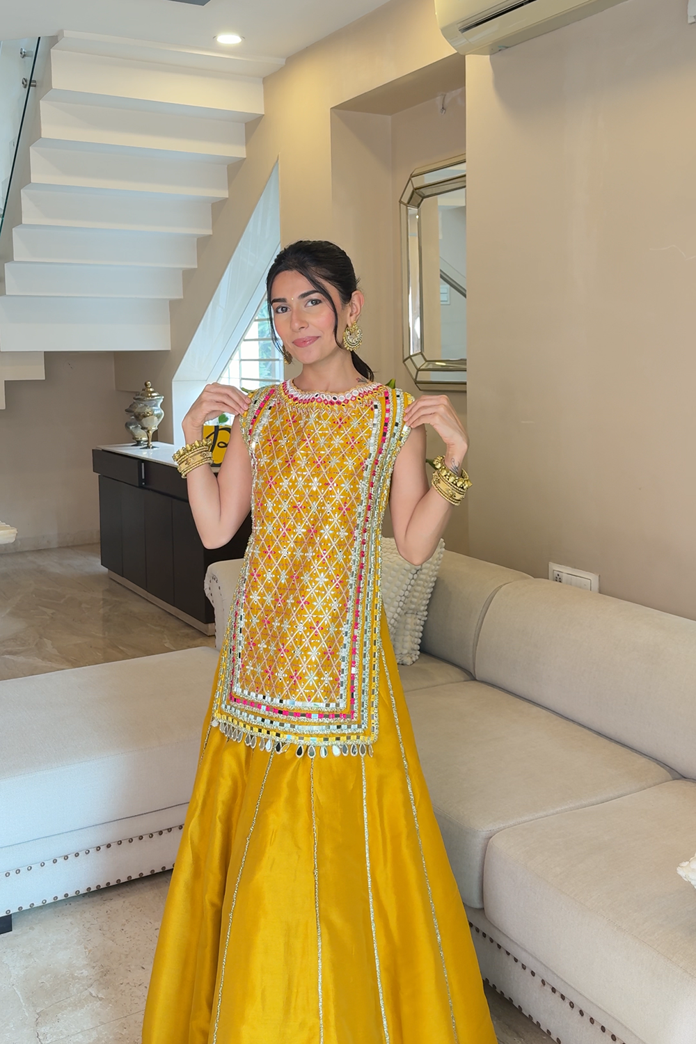 Radhica Diwan in Noorvi Mustard Skirt Set