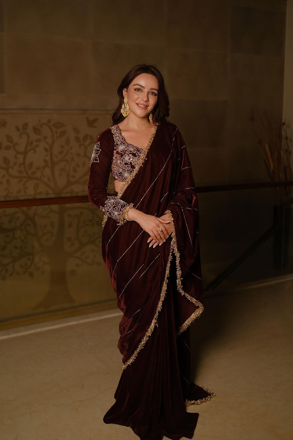 Simren Sethi in Wine Saree
