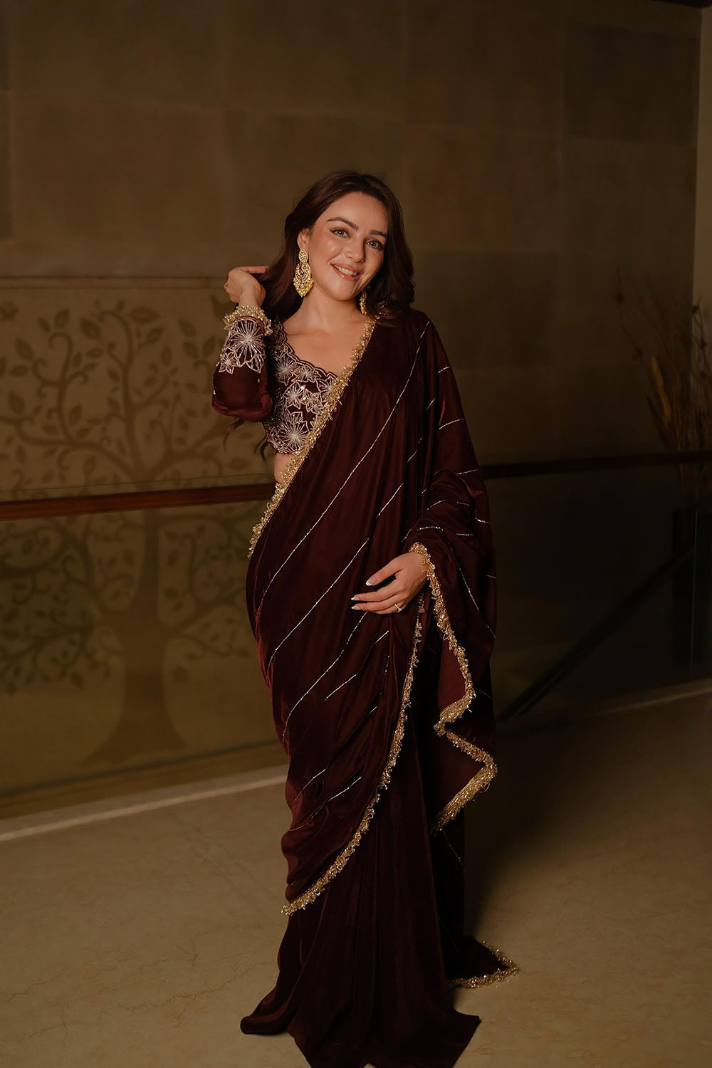 Simren Sethi in Wine Saree