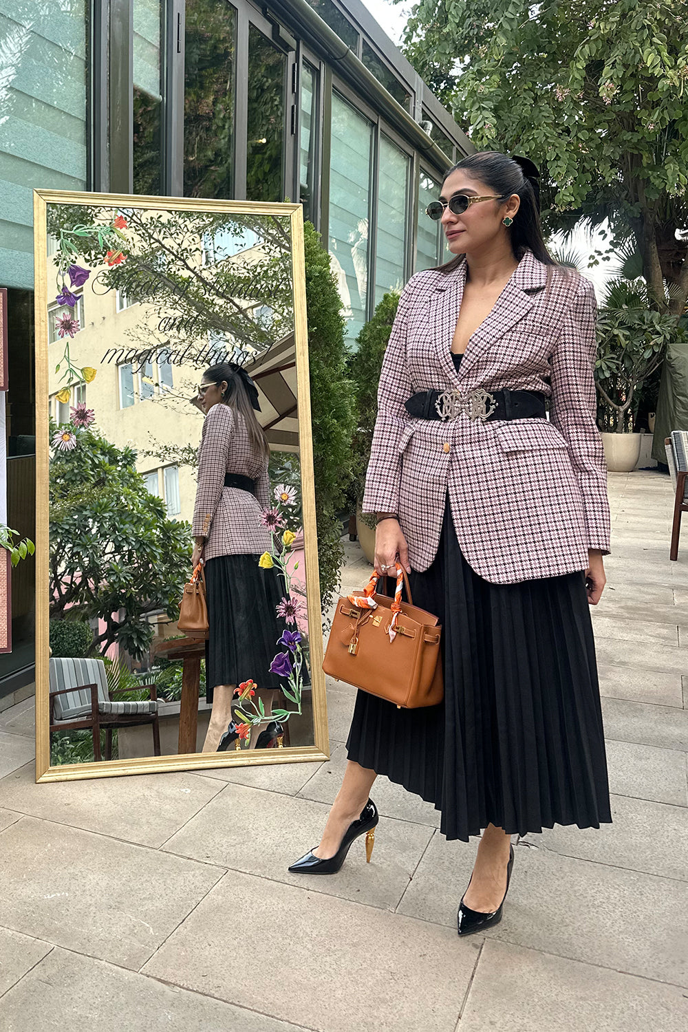 HENA MAHLOTRA in Tweed Long Jacket With Pattern Pleat Skirt