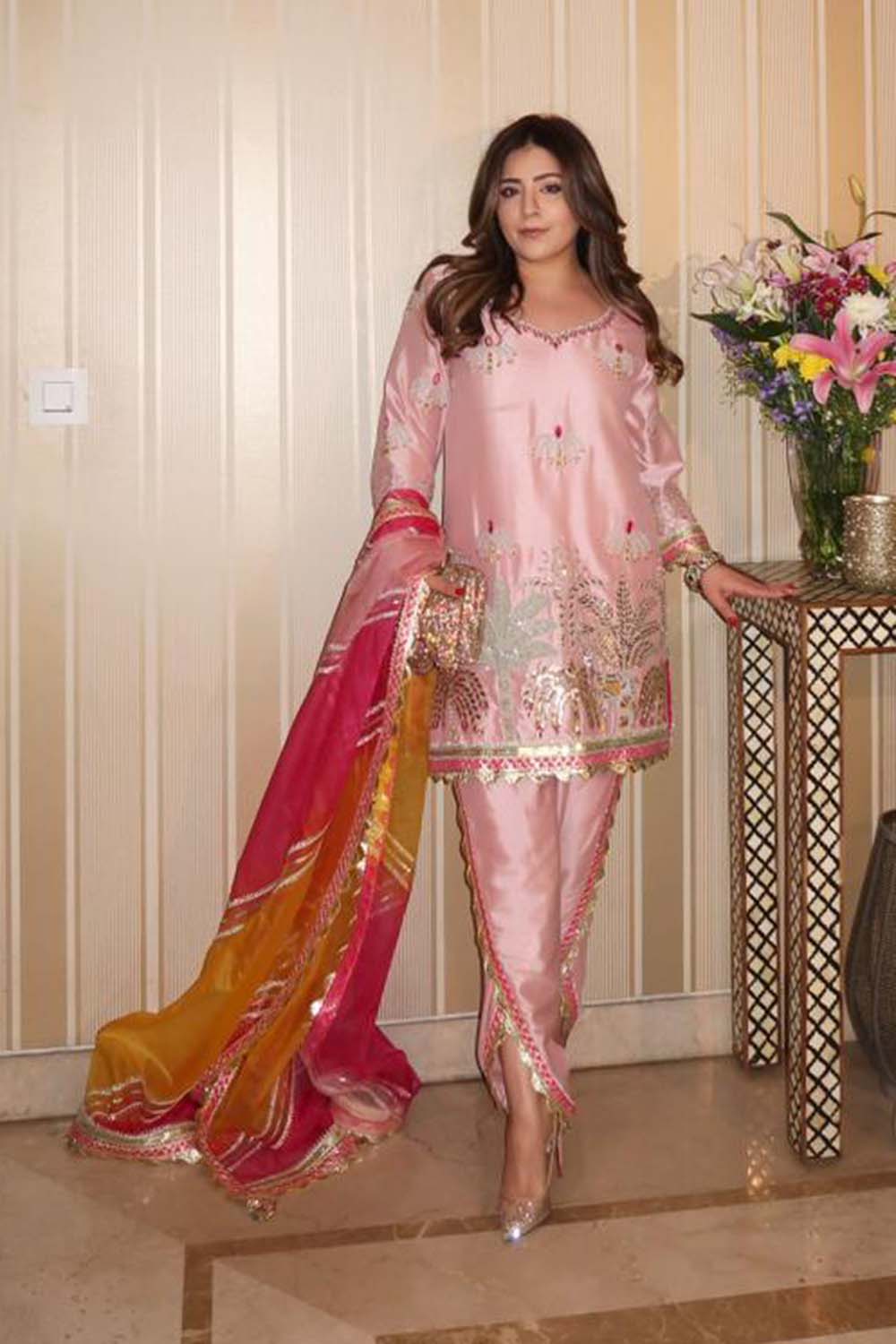Meghna in Blush Pink Mehfil Dhoti Set