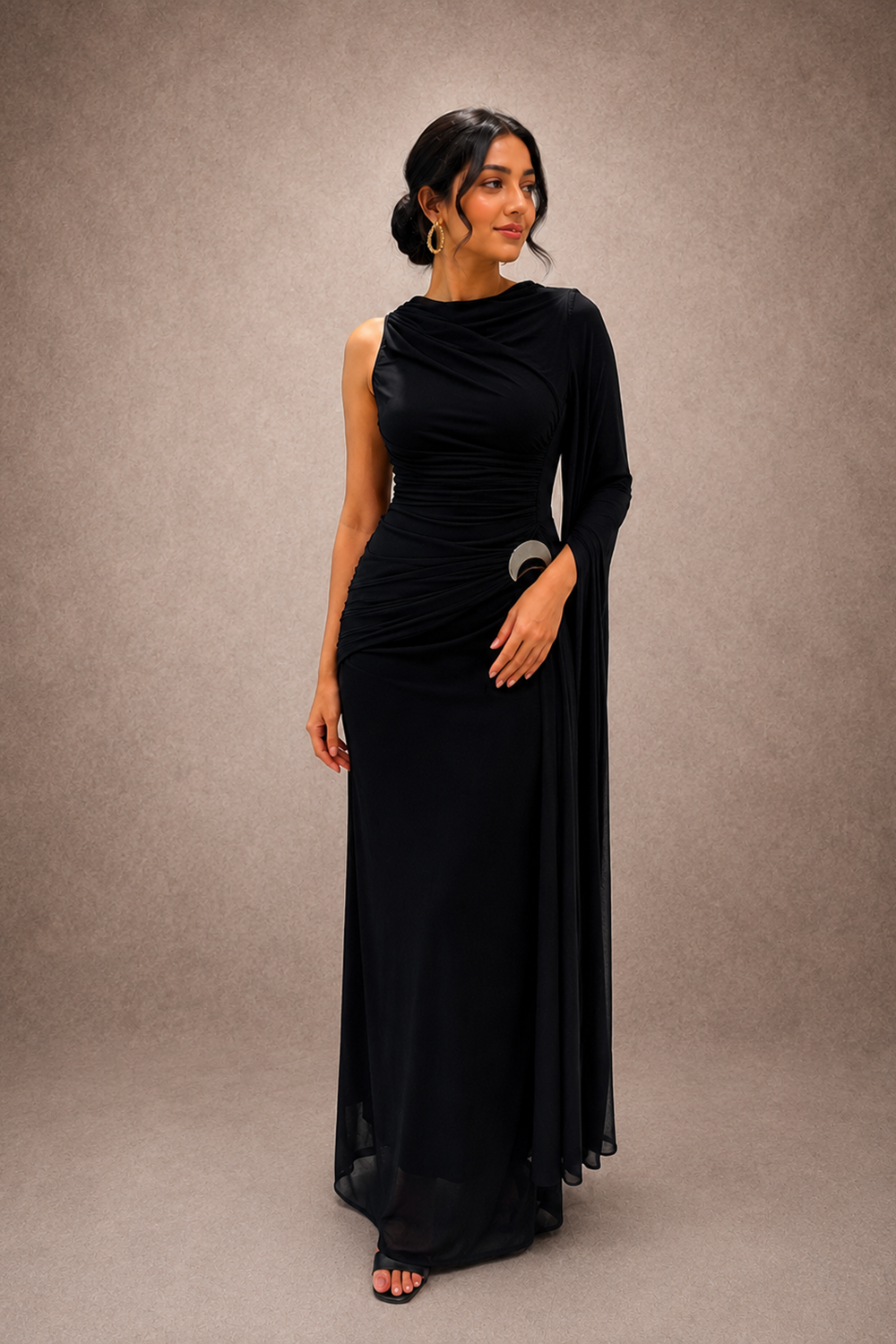 Asymmetrical Draped Black Jumpsuit