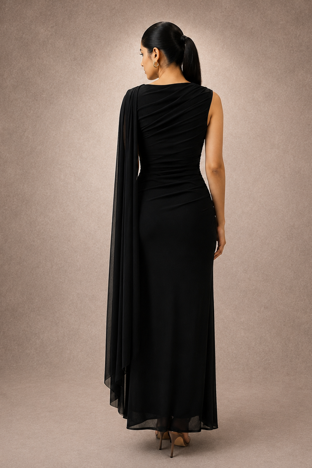 Asymmetrical Draped Black Jumpsuit