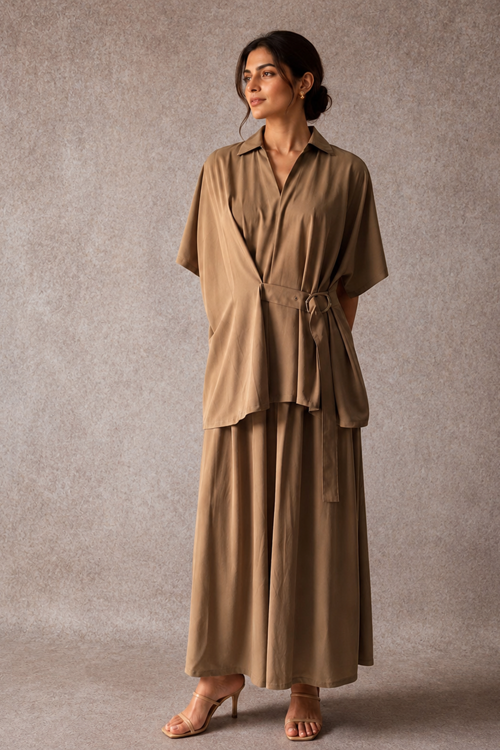 Beige Wrap Front Co-ord Set