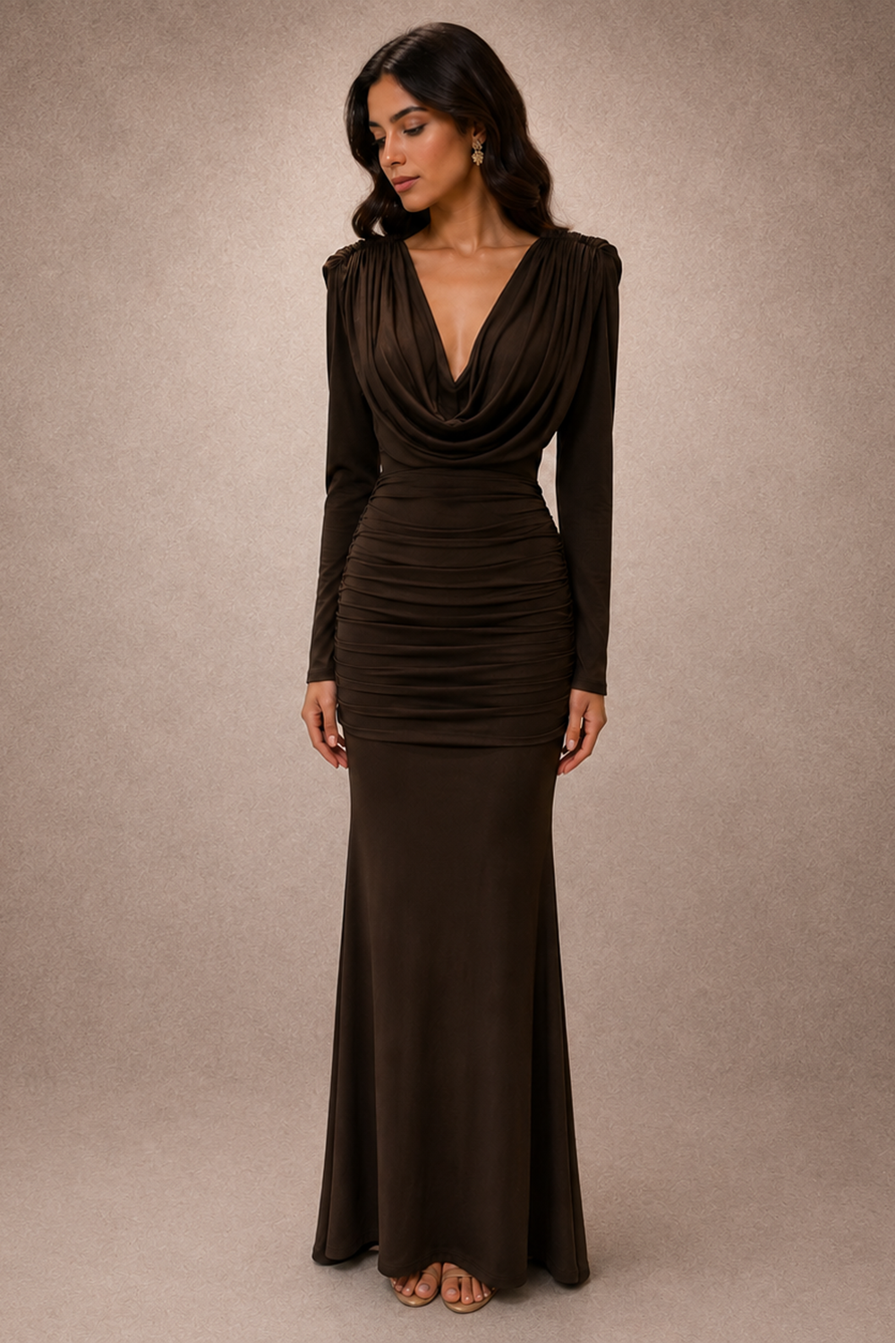 Black Evening Gown with Full Sleeves