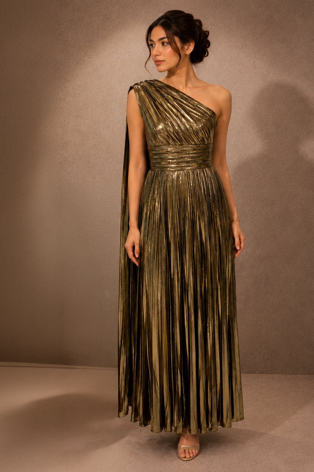 Metallic Pleated Maxi Dress