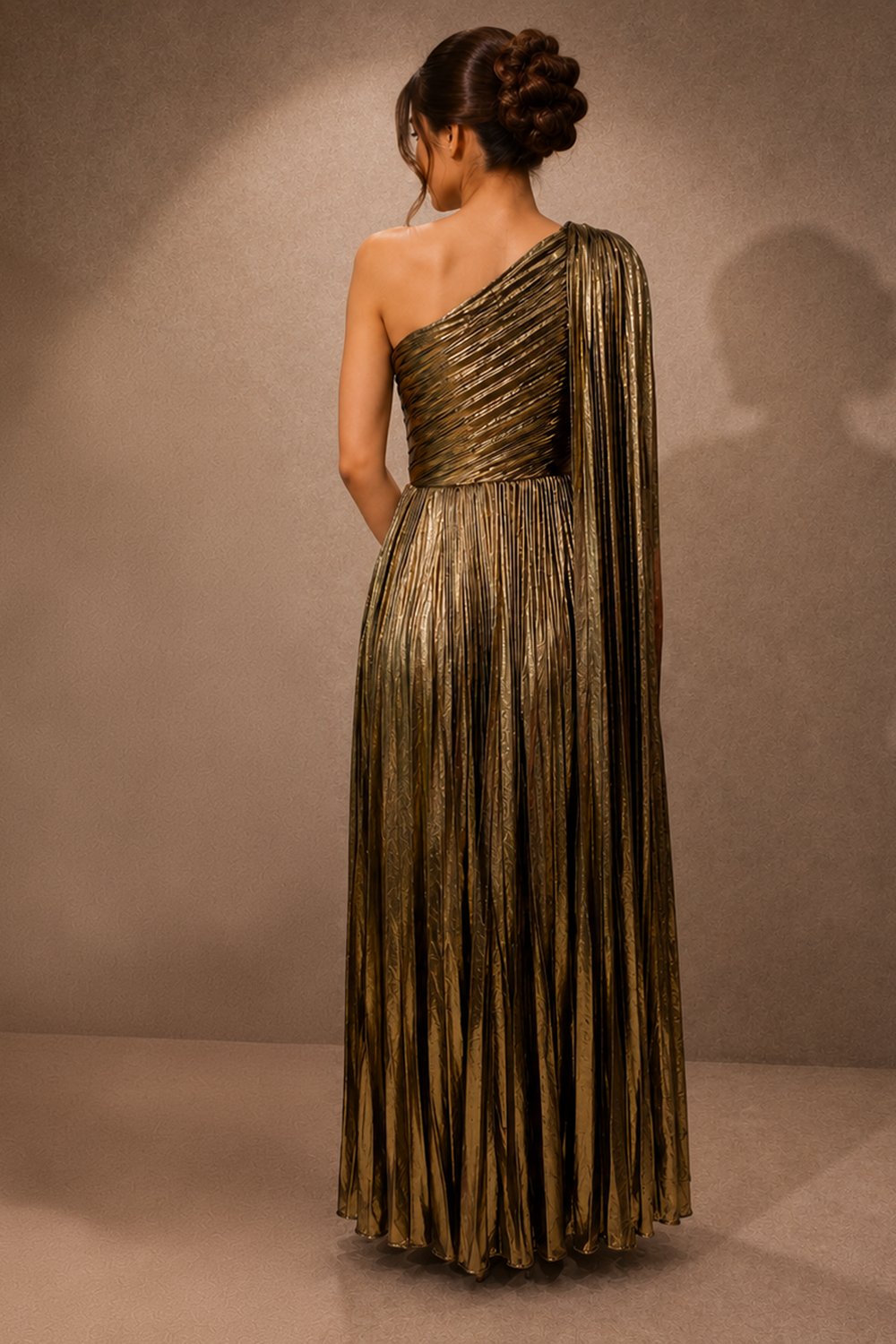 Metallic Pleated Maxi Dress