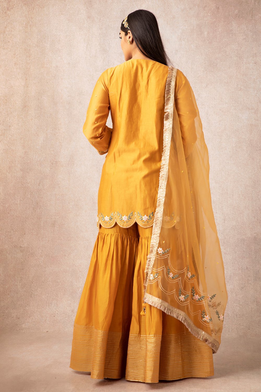 Mustard Short Scalloped Kurta Set - ajieshoberoi