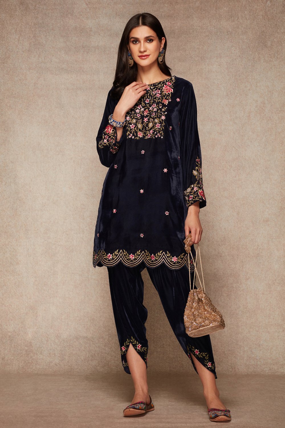 Navy Kurta And Dhoti Set - ajieshoberoi