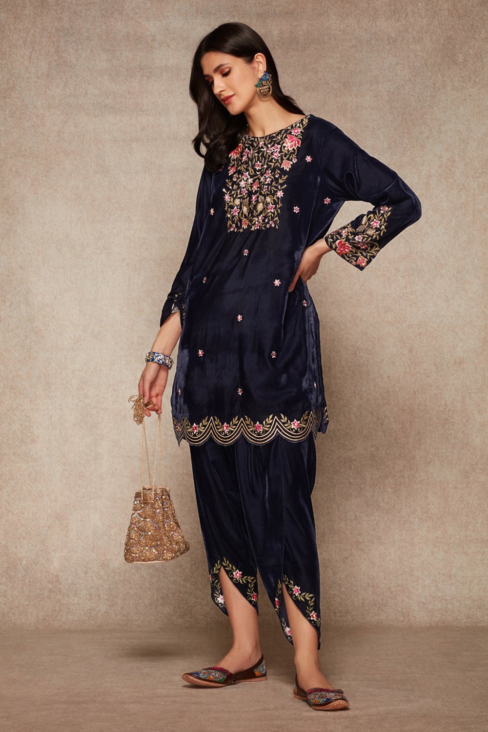 Navy Kurta And Dhoti Set - ajieshoberoi