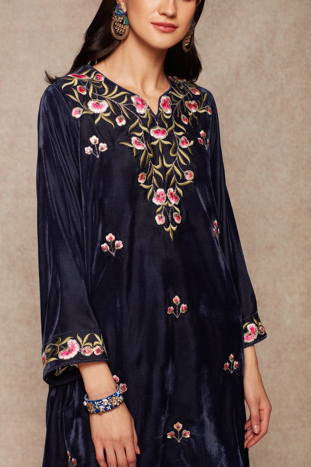 Navy Kurta And Salwar Set - ajieshoberoi