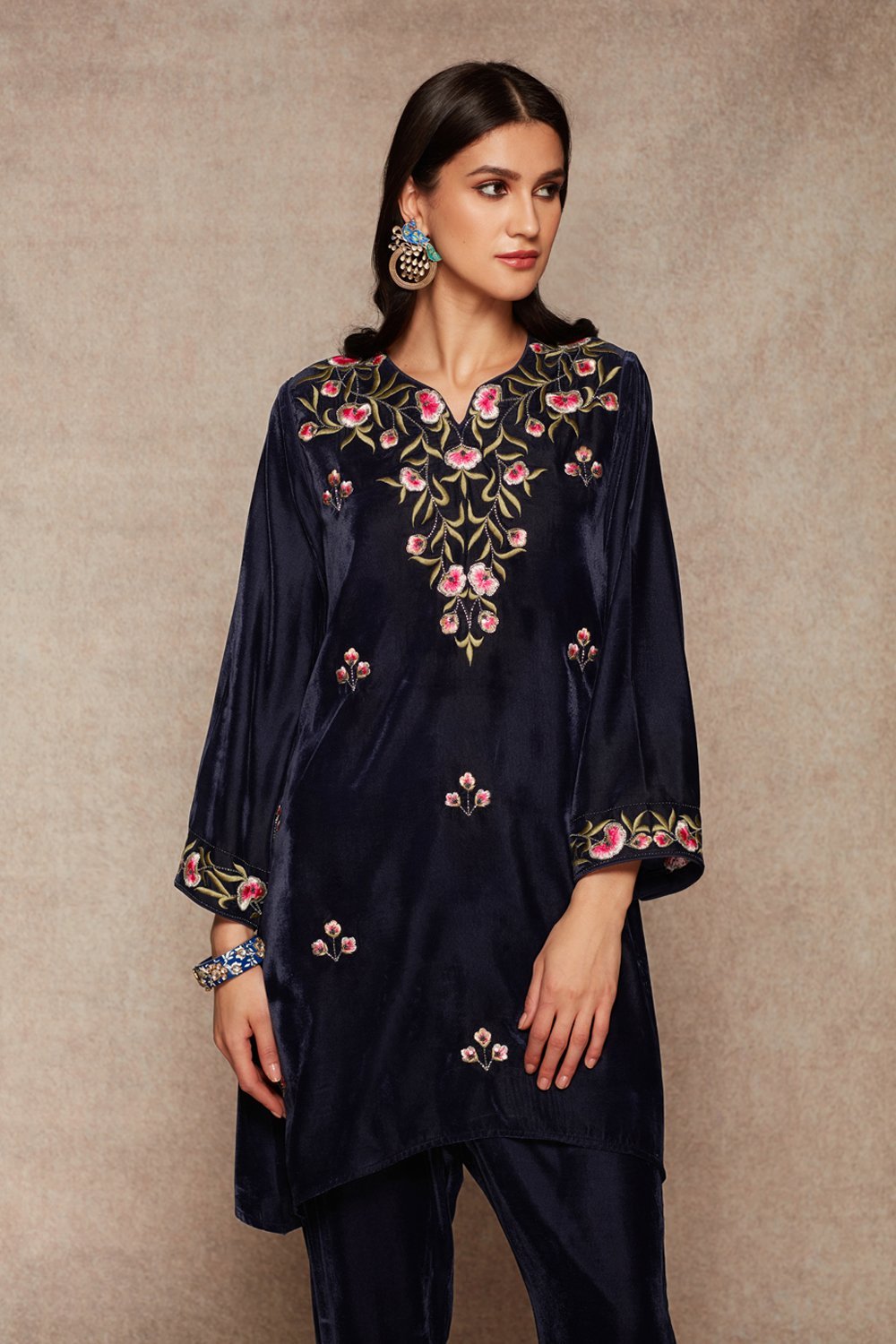 Navy Kurta And Salwar Set - ajieshoberoi