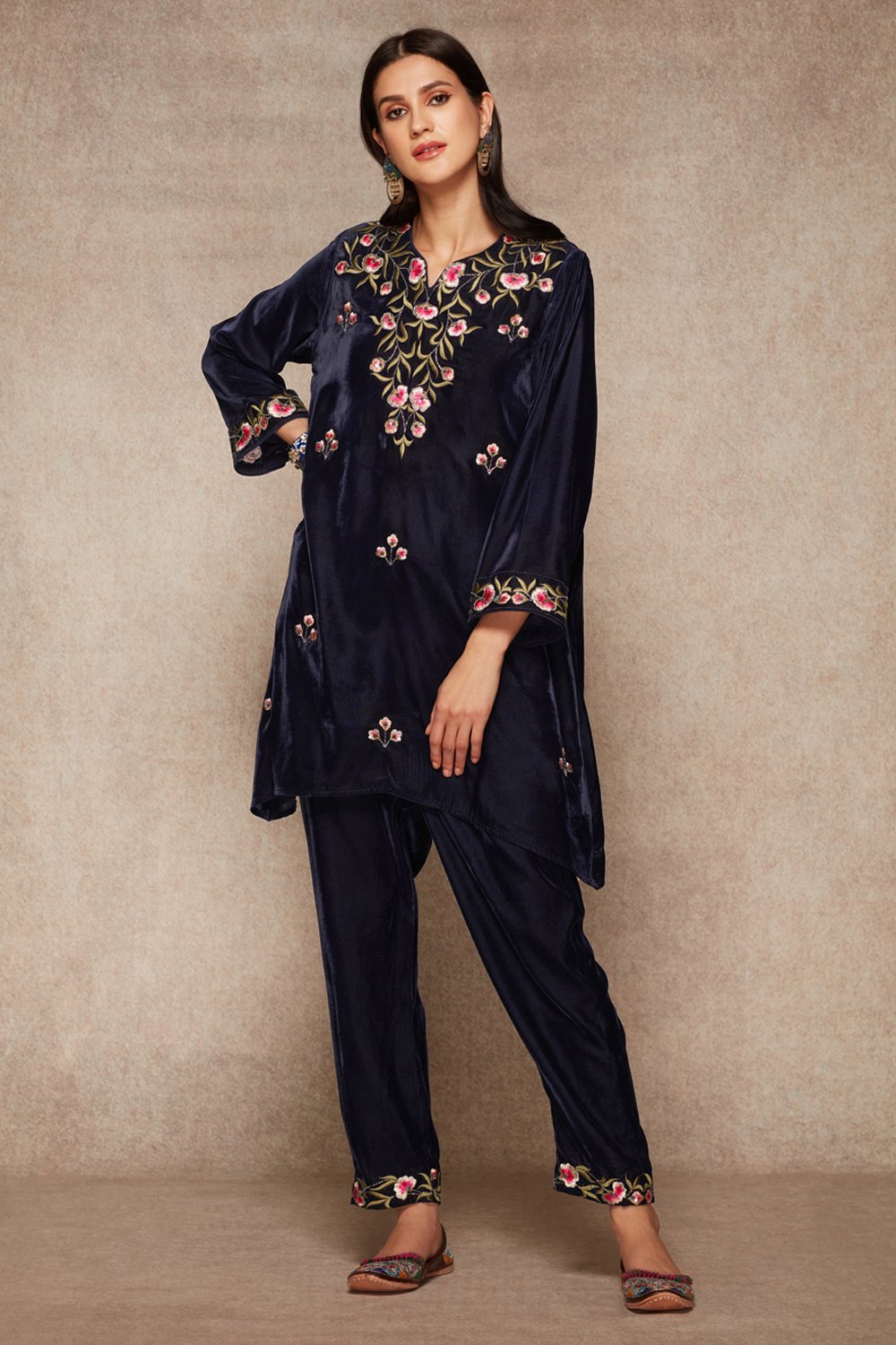 Navy Kurta And Salwar Set - ajieshoberoi