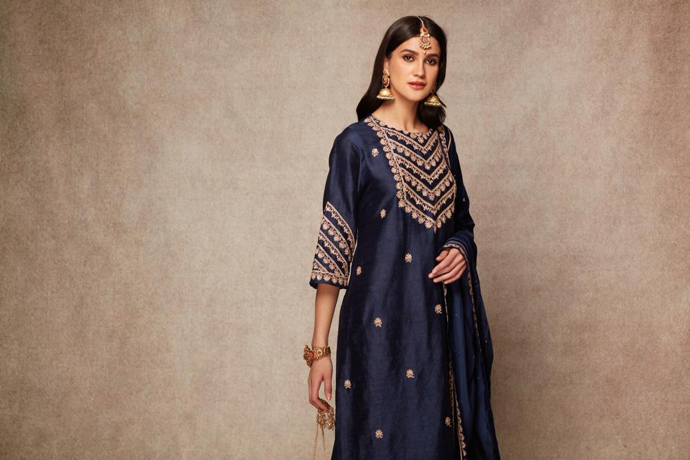 Navy Kurta Set - ajieshoberoi